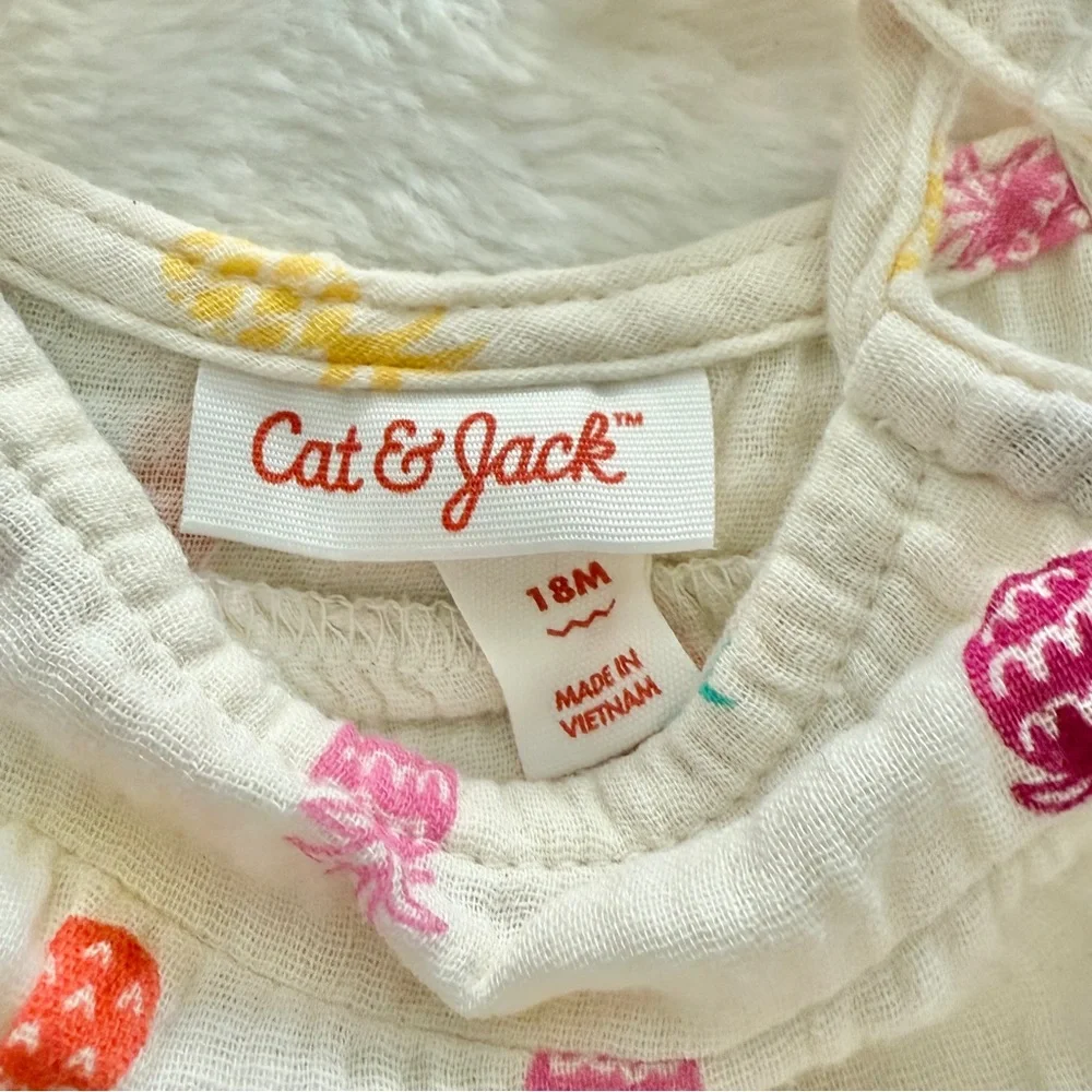 Cat & Jack Rainbow Pineapple Print Gauze Tank Dress Cream Size 18 Months